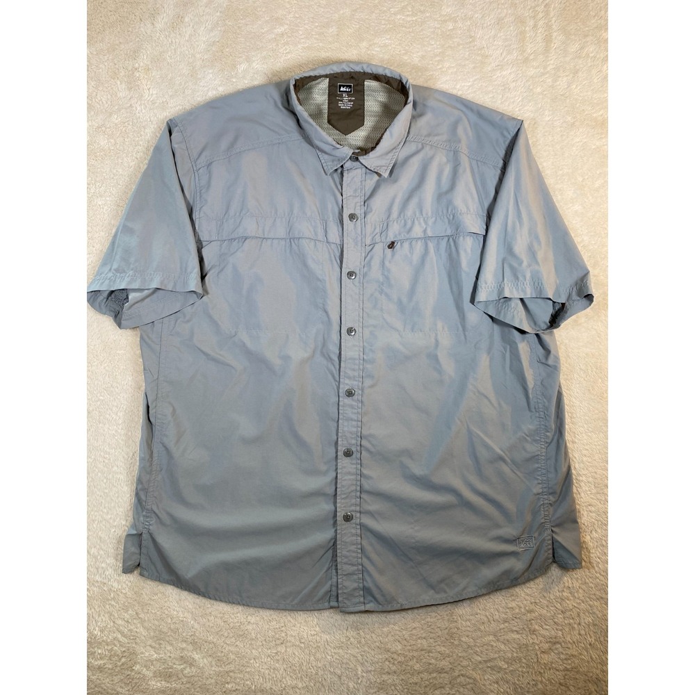 REI Shirt Men's Size XL Gray Button Up Short Sleeve Outdoor Hiking Vented Camp